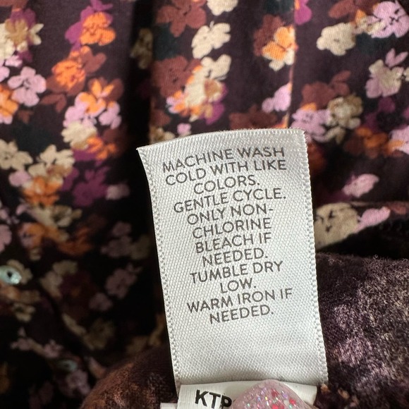 J Jill Top Womens 2X Plus Burgundy Floral Long Sleeve Button Down Casual Office - Picture 9 of 12